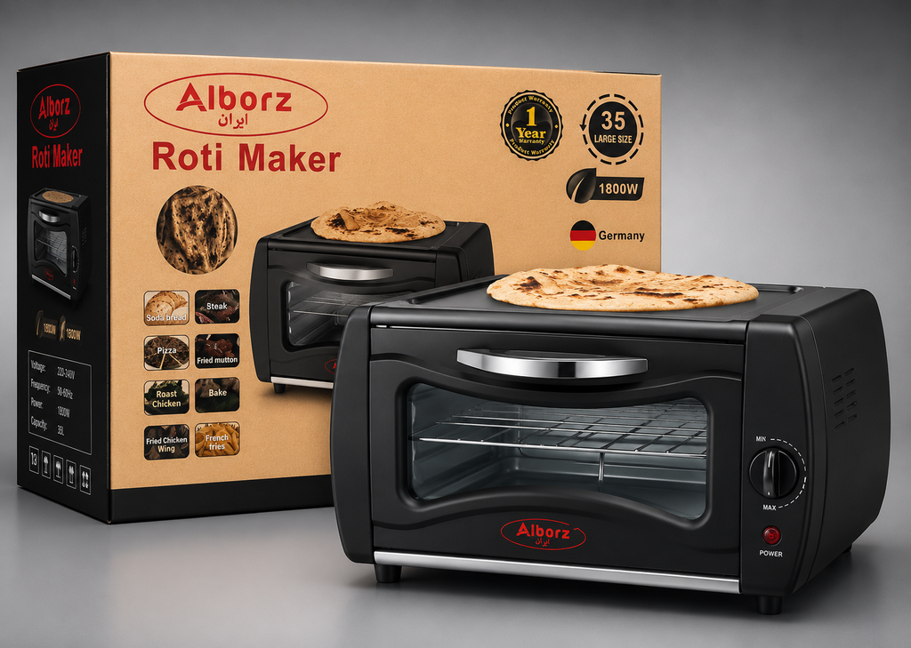 Alborz Electric Roti Maker Oven – 1800W Large Size Multi-Purpose Cooker
